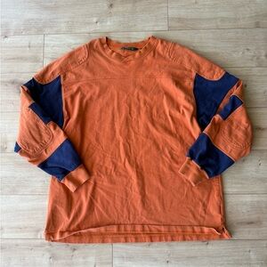Orvis Rugby Shirt Mens XL Orange Blue Heavyweight Cotton Long Sleeve Outdoor
